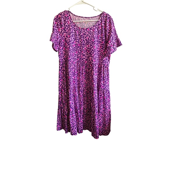 Lilly Pulitzer Jodee Dress Purple Pink‎ Leopard Print Tiered Knit Dress sz L - Picture 3 of 8